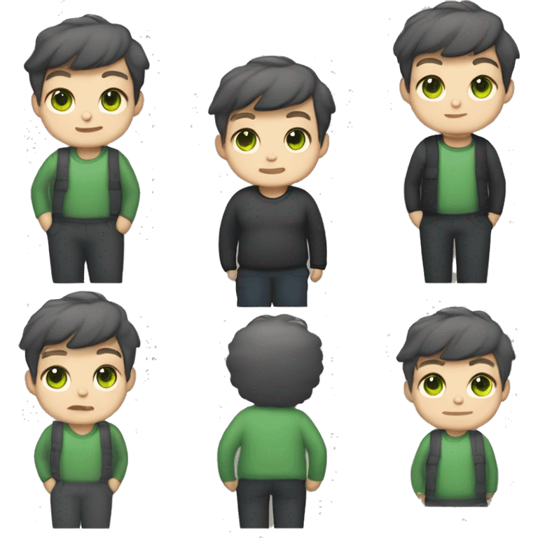 Create an emoji of a male, American short hair, in the back he is dark gray and in the belly he is cream color with big green eyes, he is also a little chubby cat with a black background so I can added to my ios18 stickers emoji