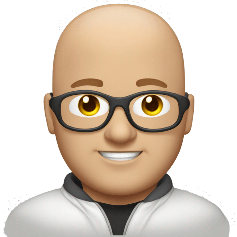 chubby bald man with goggles and white jacket close up with ear rings  emoji