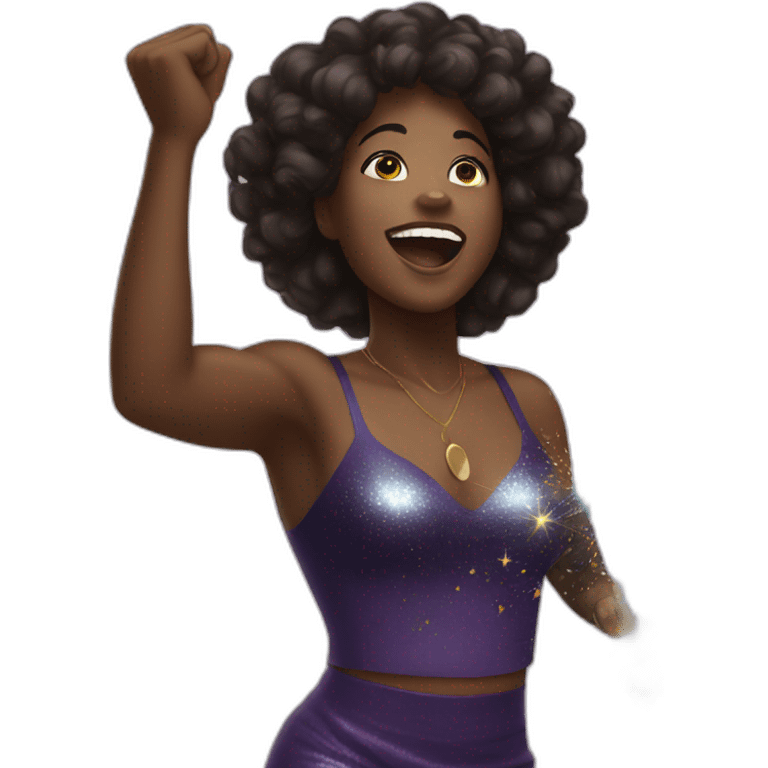 black woman cheering sparkles emoji