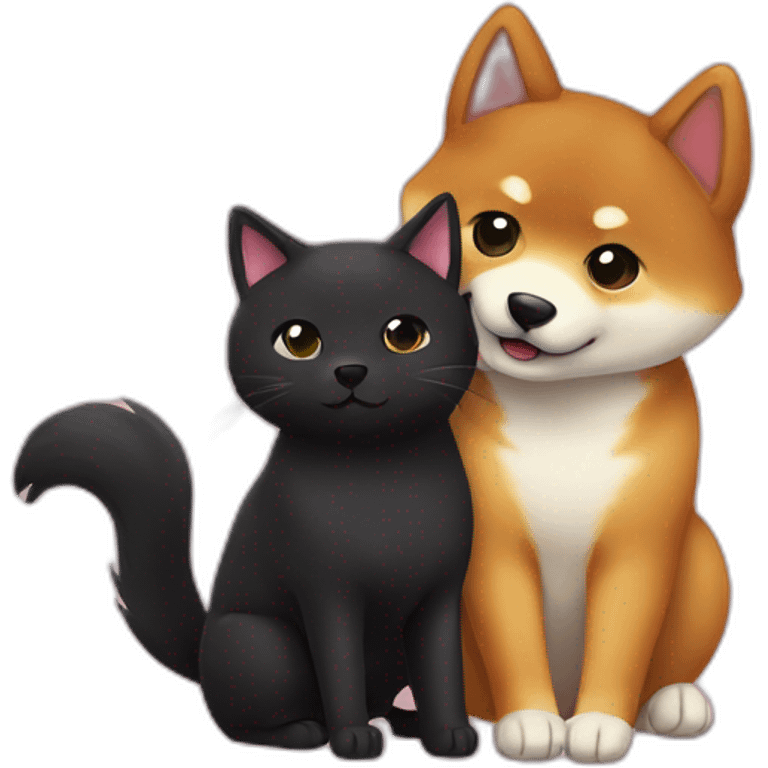 shibainu and black cat being-in-love emoji