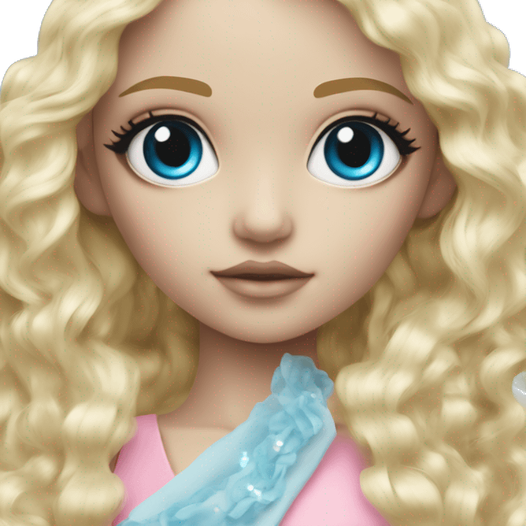 ocean blue doll eyes, blonde hair, feminine, pink, girl, angelic emoji