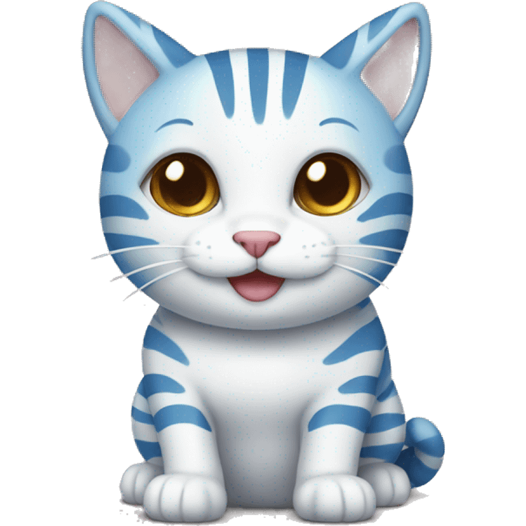 blue and white striped cat with a smile emoji