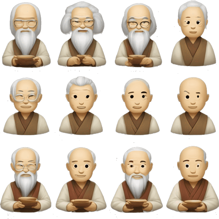 "Zhuangzi: Wise, serene, philosophical, insightful, contemplative, ancient. Laozi: Venerable, wise, tranquil, enlightened, aged, revered." emoji