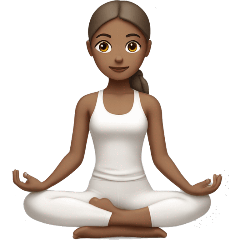 white brown haired girl doing yoga with white pilates clothes emoji