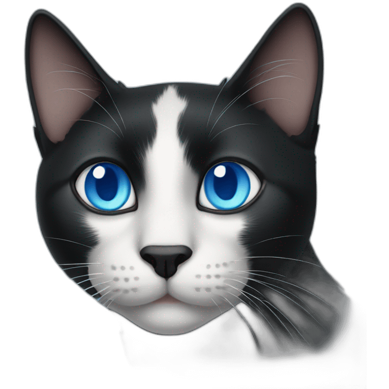 black cat with white stipe and blue eyes emoji