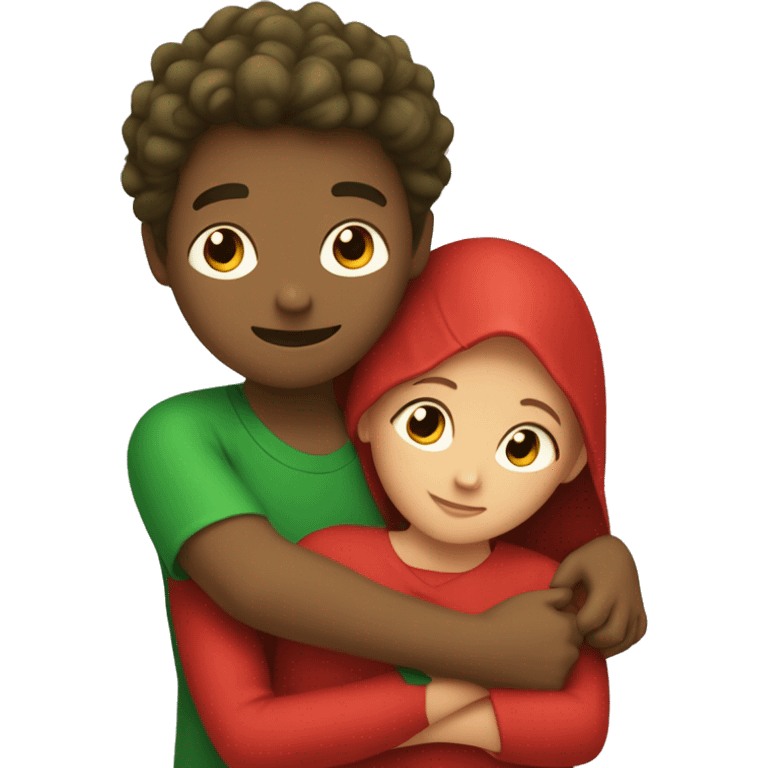 Green-dressed boy hugging red-dressed girl emoji