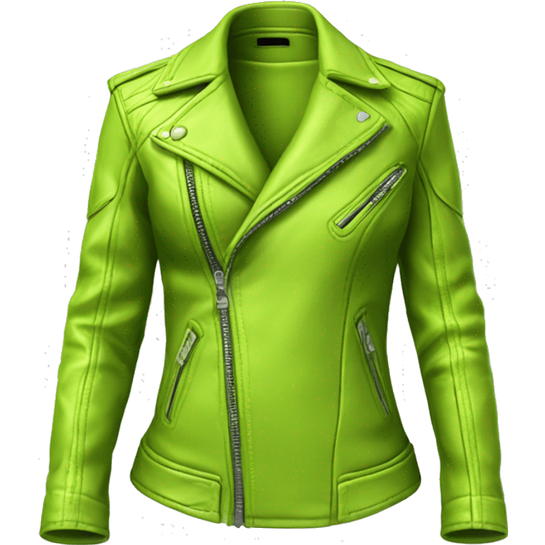 Realistic isolated side view of a lime green open fashion leather jacket. emoji