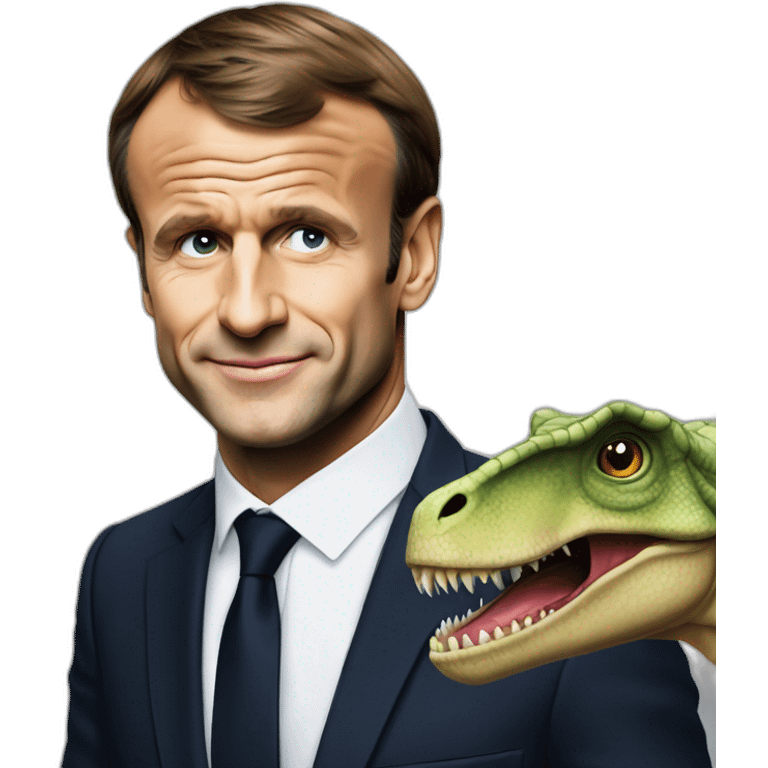 Emmanuel Macron sur le dos d’un dinosaure emoji