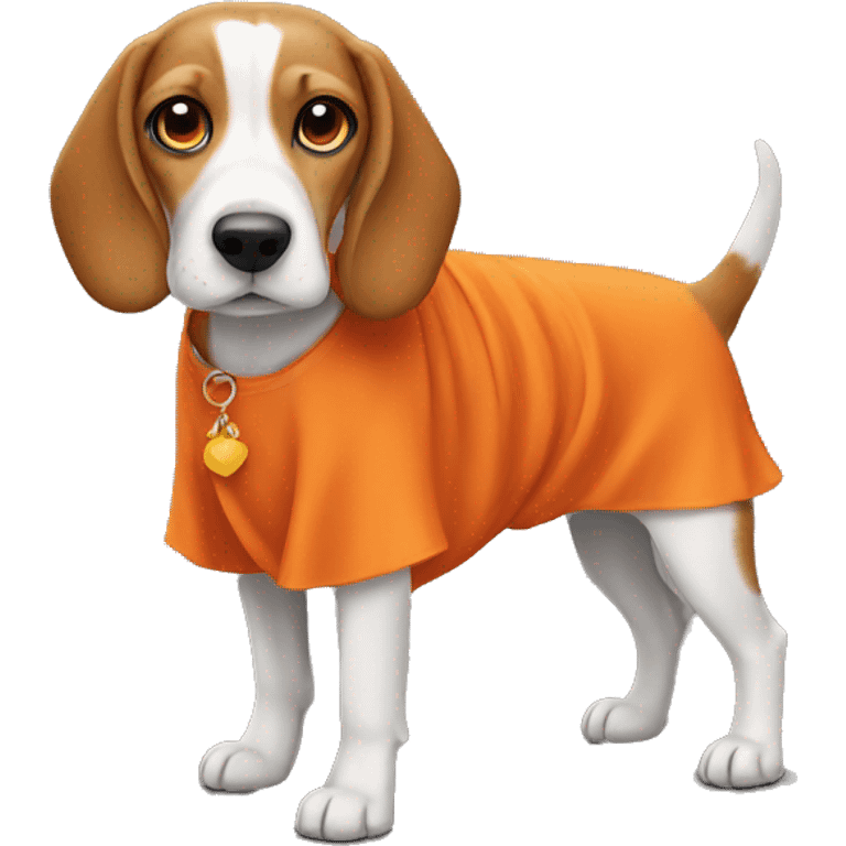 Beagle wearing an orange dress emoji