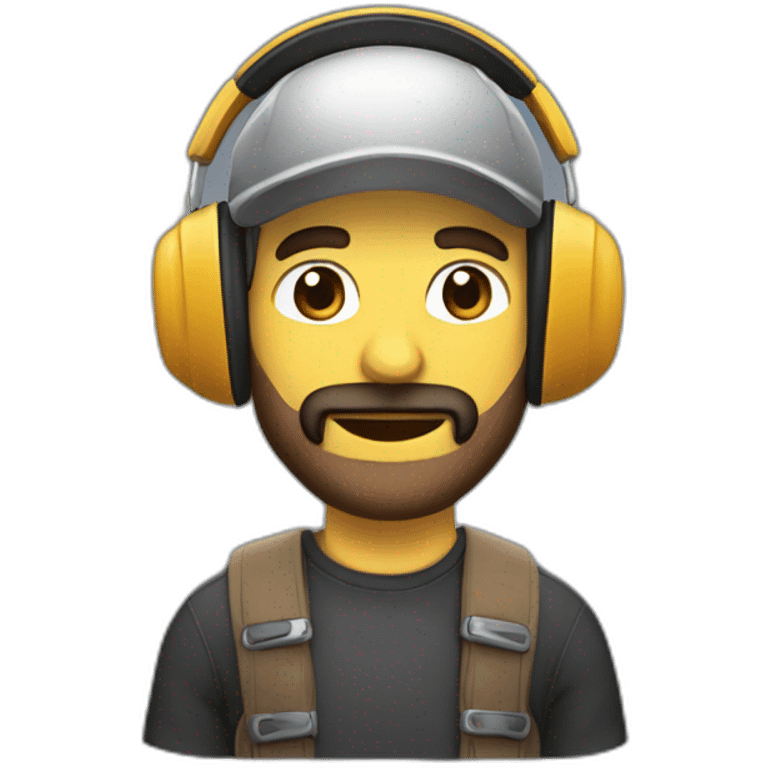 Chico con barba y cascos de música, comiendo agucatd emoji