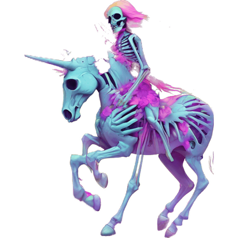 Zombie Pegasus unicorn skeleton person psychedelic flowers floral groovy art neon rave raving emoji