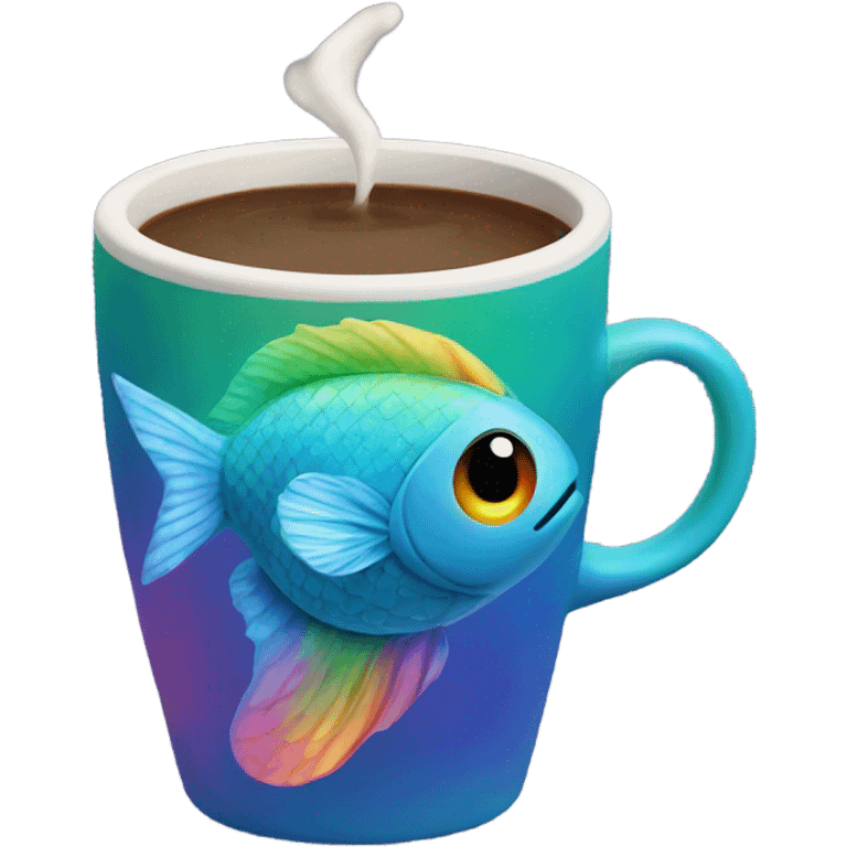 rainbow fish drinking a coffee emoji