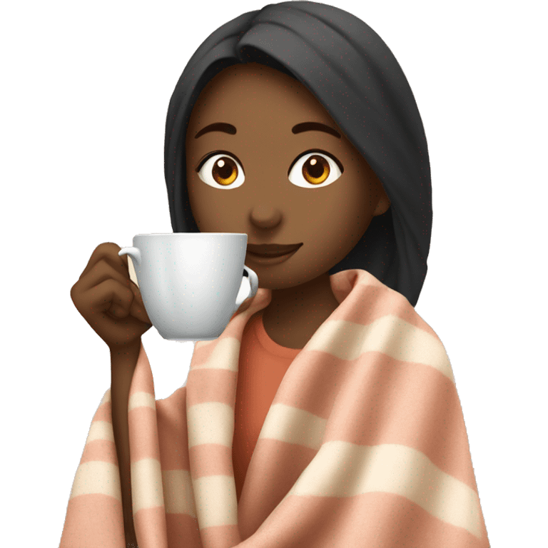 Girl drinking tea with blanket on emoji