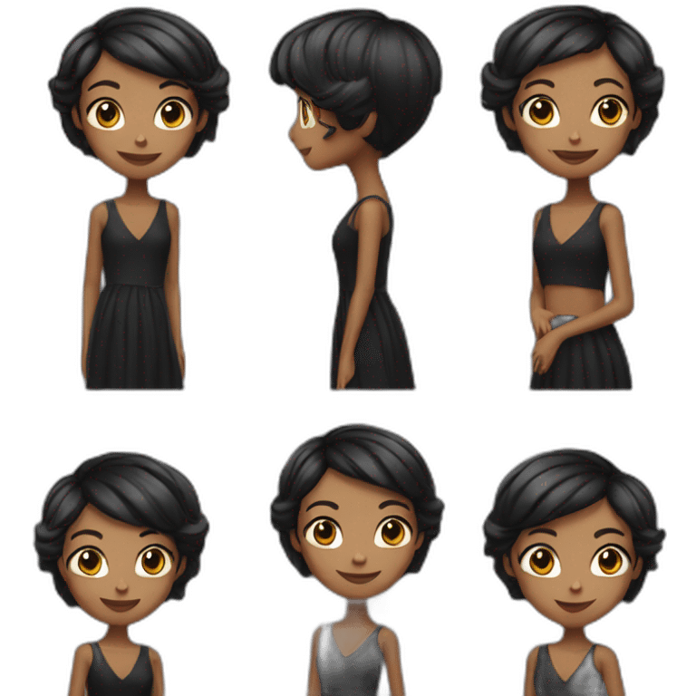 Happy pixie Short straight hair brunette with black long dress emoji