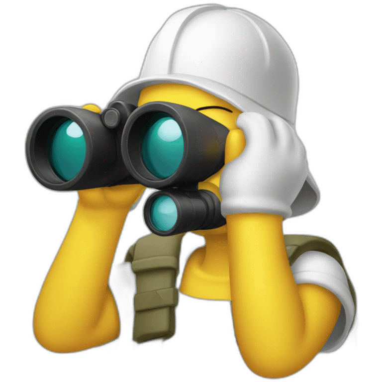 homer's head troubleshooting with binoculars emoji