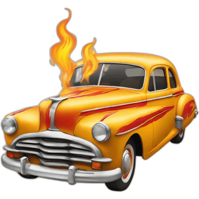 Vintage car with flames emoji