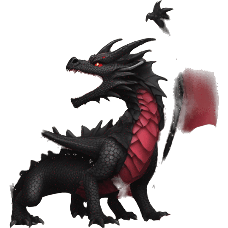 Black dragon breathing red flames, covered in thrones roses emoji