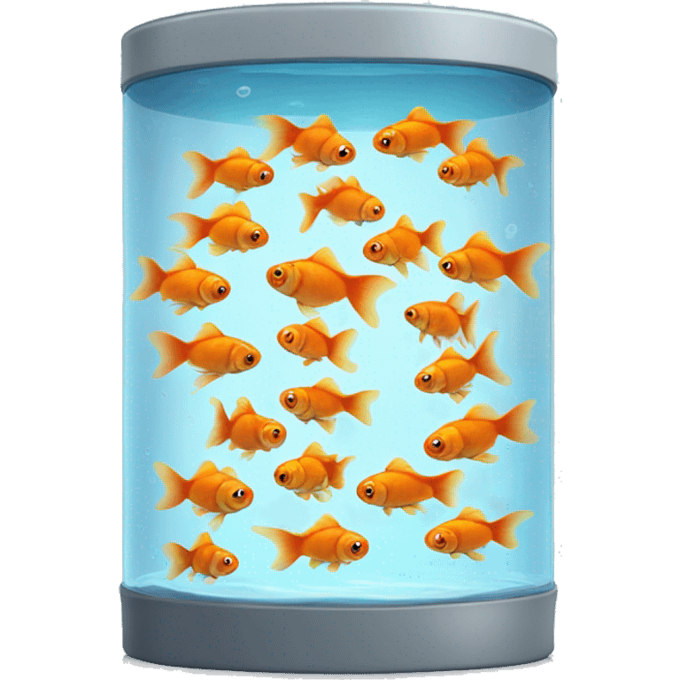 large cylindrical glass container with water and several goldfish swimming inside emoji