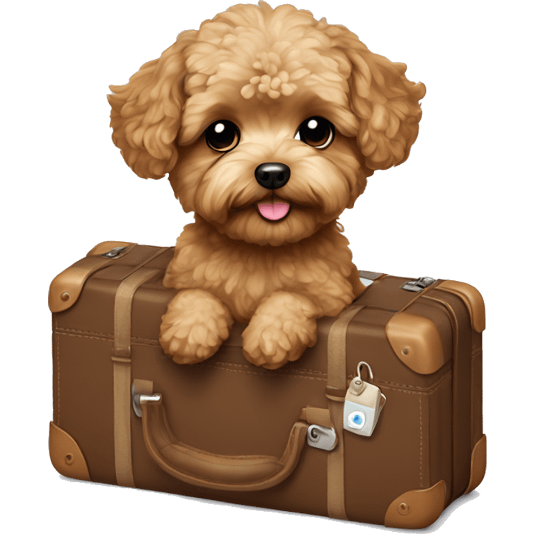 Brown Maltipoo with suitcase emoji