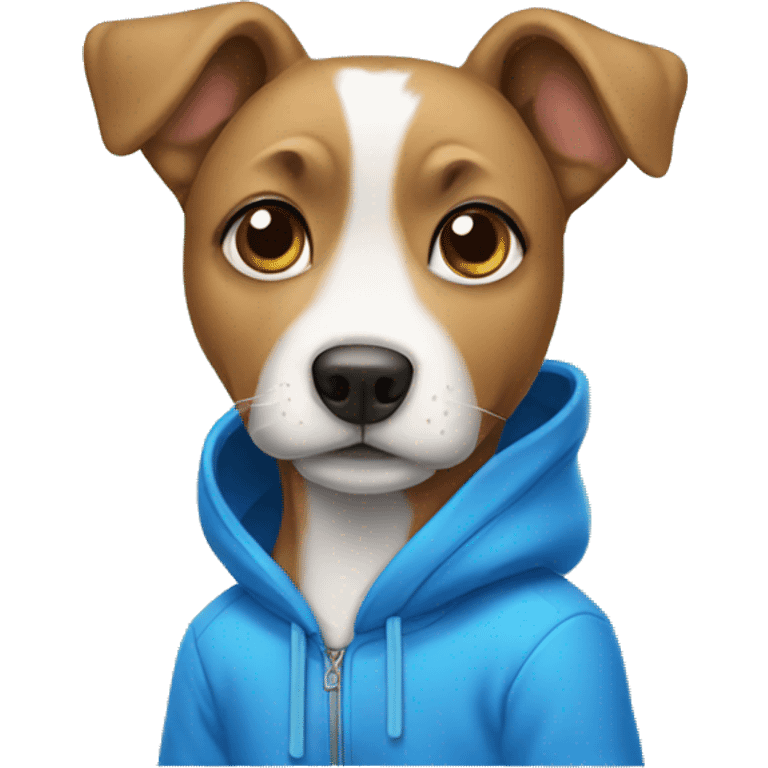 Dog wearing a hoodie blue emoji