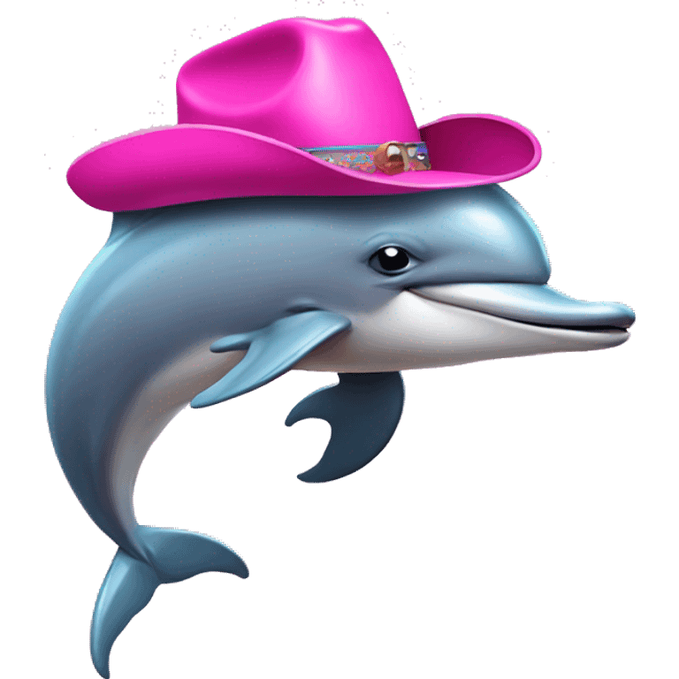 Dolphin with pink cowboy hat and silly face emoji