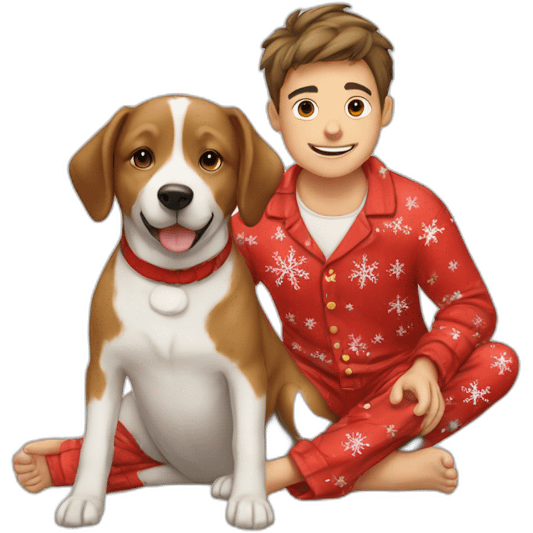 boy and dog in christmas pyjama emoji