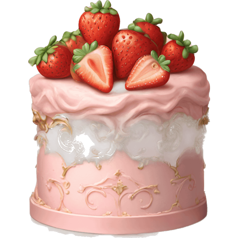 vintage rococo highly detailed pale pink cake with strawberries emoji