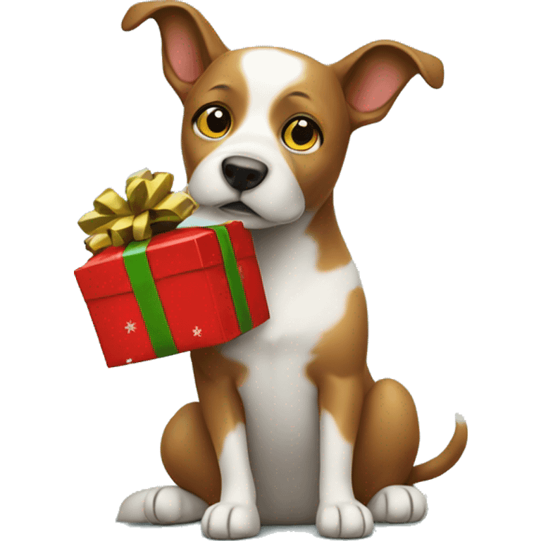 Dog with Christmas present  emoji