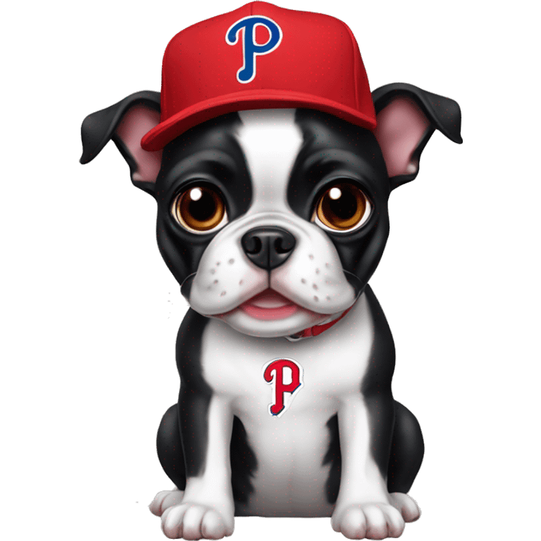 Boston terrier wearing a Philadelphia Phillies cap emoji