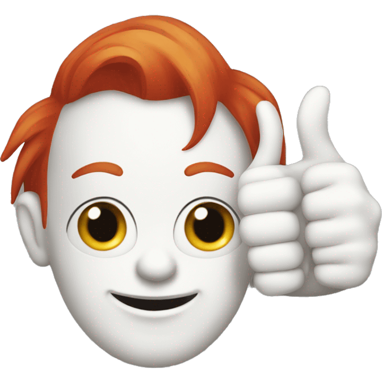 red hair, white face, bold clown with thumbs up emoji