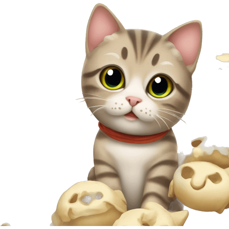 Cute tabby cat with dumplings emoji