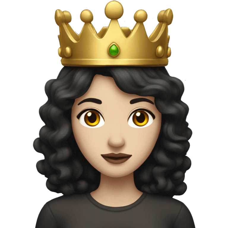 white skinned woman with dark wavy black hair and a golden crown emoji