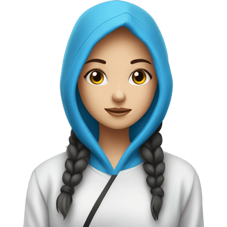 A girl wearing a blue Hoodie and eat sushi ￼￼ emoji