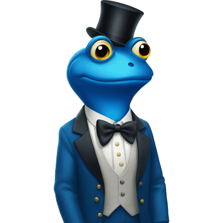 "blue frog in formal attire poses" emoji