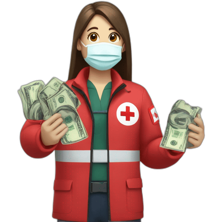 paramedics with red jacket red cross holds money  emoji