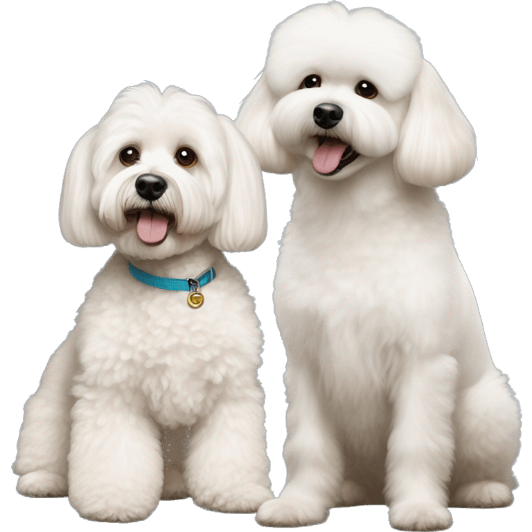 Big apricot cockapoo and small white bichon frise emoji