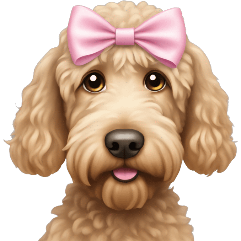 Labradoodle with a Light pink bow on its head emoji