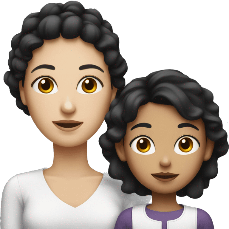 Mom with daughter black hair white face emoji