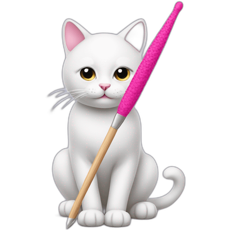 White cat with pink crochet hook emoji