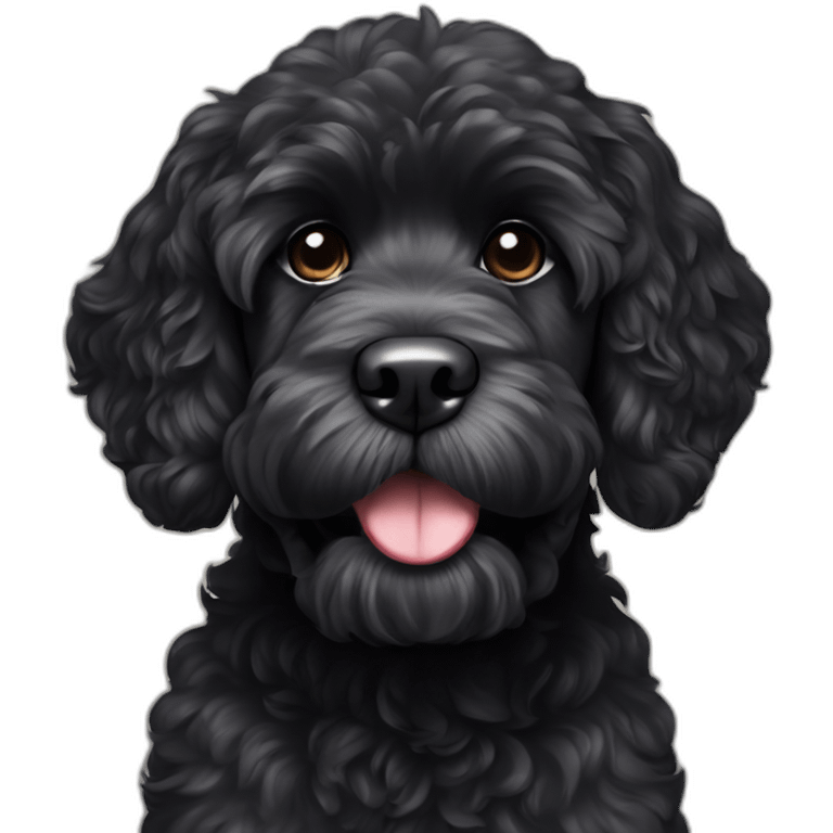 black Portuguese water dog with white chin and stick in mouth emoji