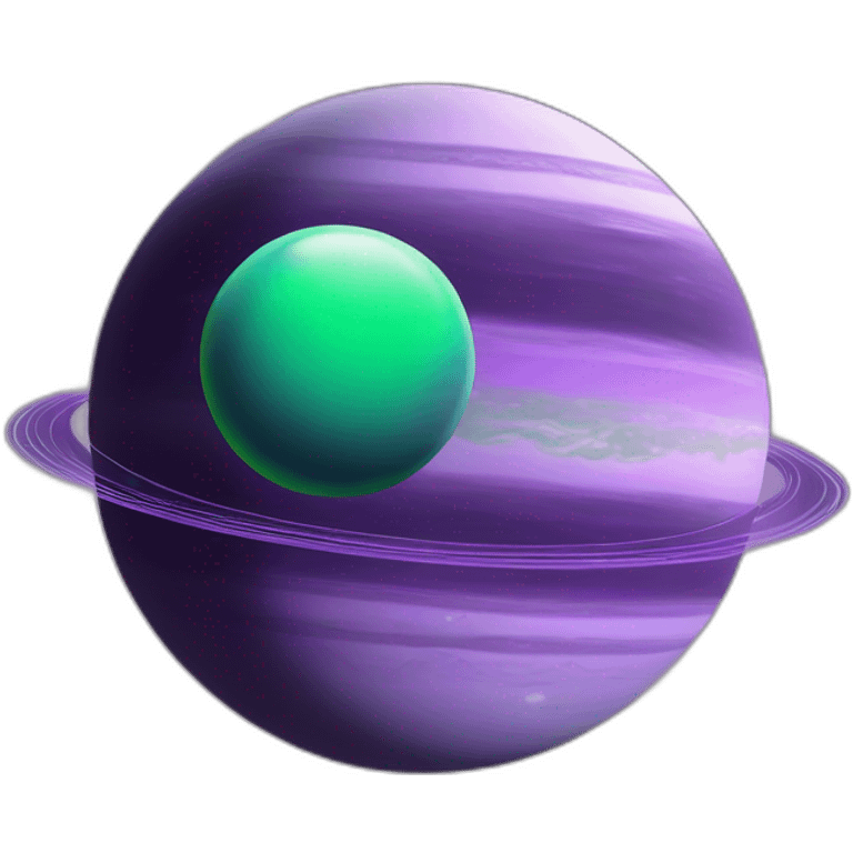 green planet with purple saturn rings and grey moon emoji