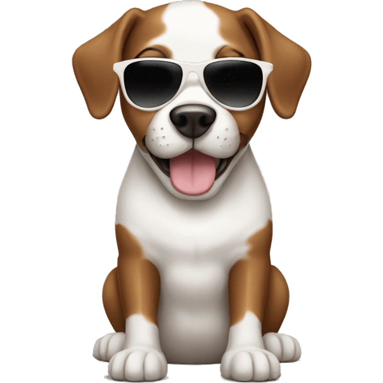 A White and brown winner dog with sunglasses on  emoji