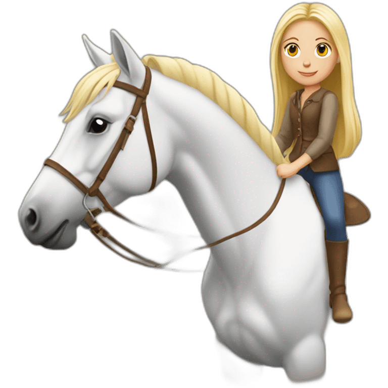 Une fille blonde avec un cheval blanc emoji