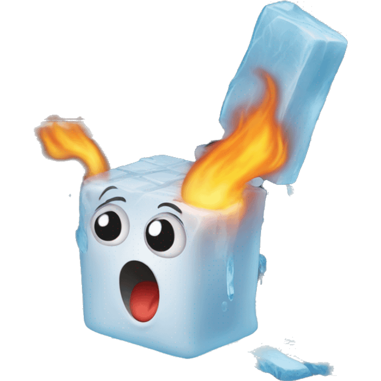 Ice block in middle of stove, screaming for help emoji