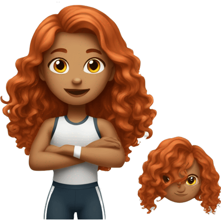 redhead girl with long wavy hair doing sports  emoji