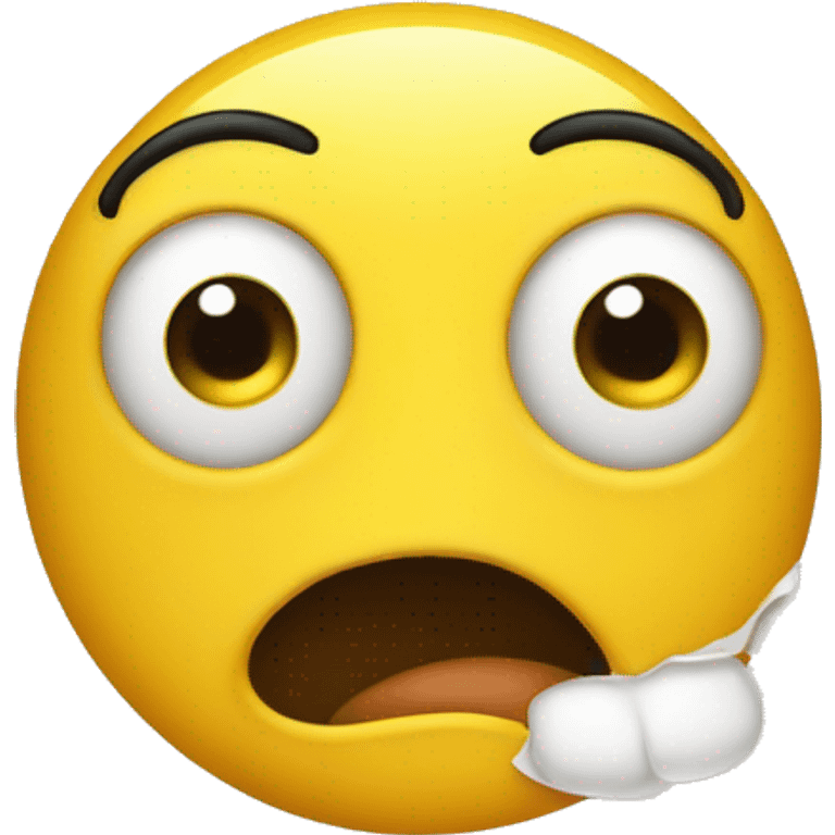 Extremely wide-eyed, flabbergasted emoji with their jaw dropped in cartoon-like exaggeration, in original yellow face emoji style emoji