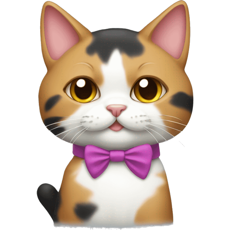 Tricolor cat with a bow around its neck emoji