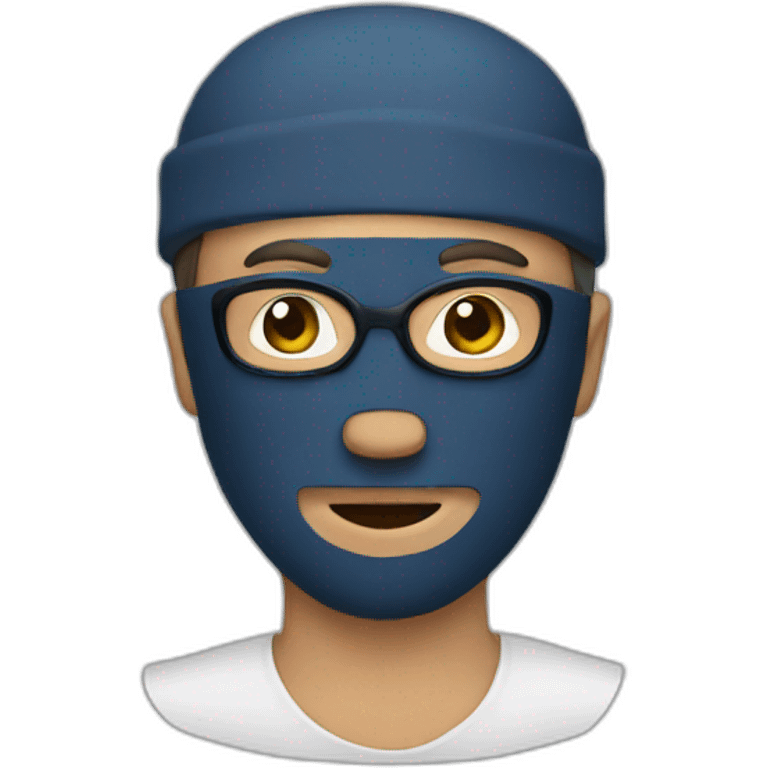 A man wearing a mask with writing  emoji