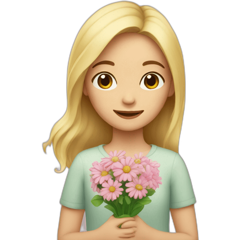 fair-haired girl with flowers in her hands emoji