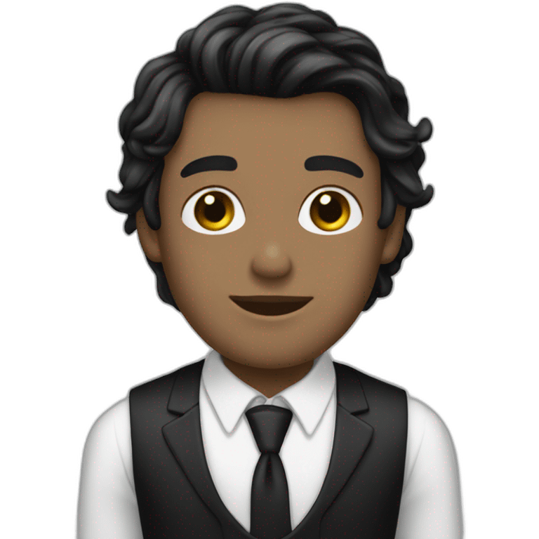 androgynous white guy bang black hair white short black tie emoji